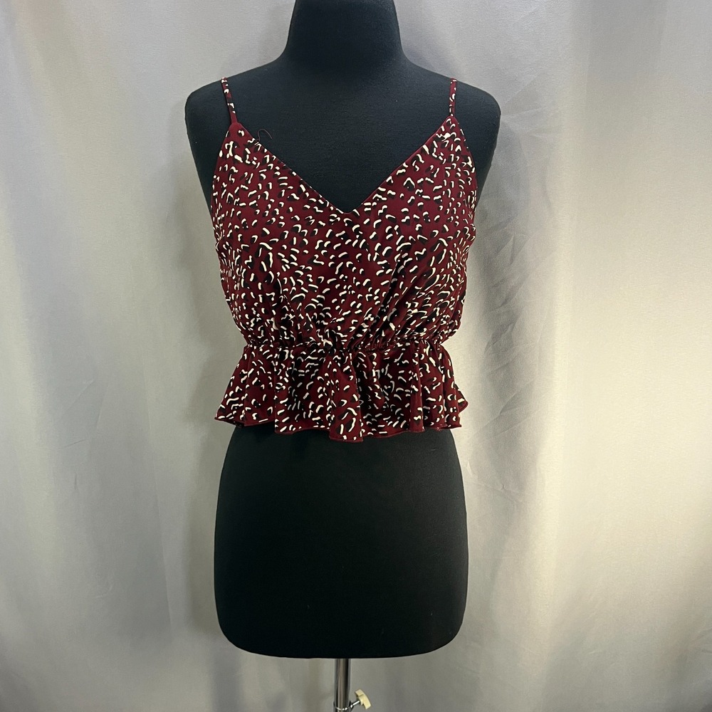 7daywknd Camisole Top Womens Small Multi Geometric Spaghetti Strap Ruffle Hem